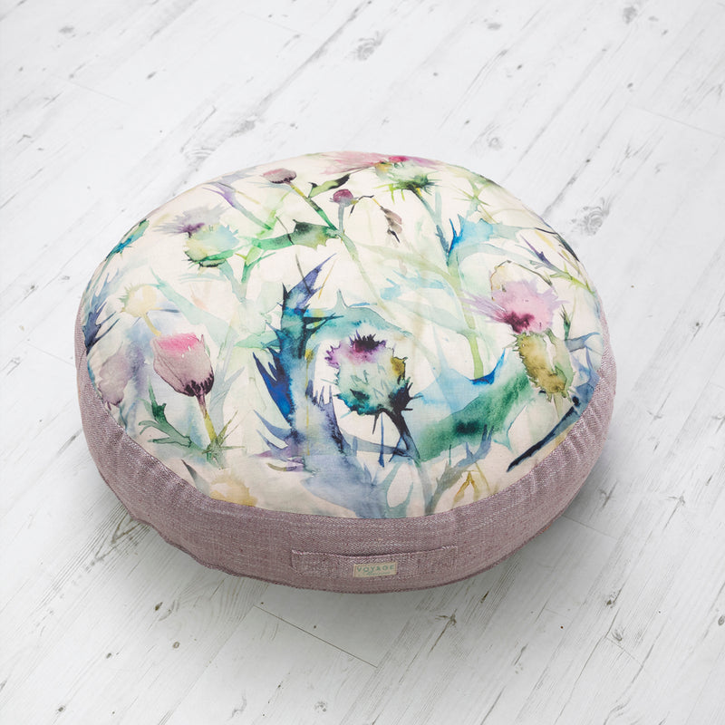 Floral Green Cushions - Cirsium Printed Floor Cushion Damson Voyage Maison