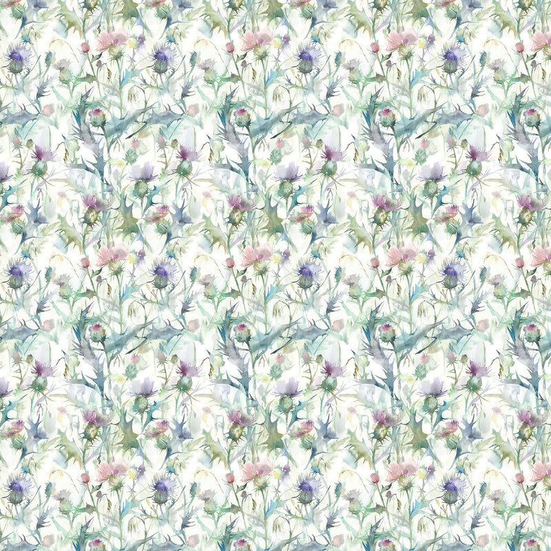 Floral Green Fabric - Cirsium Thistle Printed Oil Cloth Fabric Damson Voyage Maison