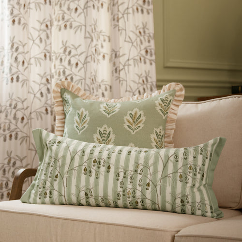 Floral Green Cushions - Chinese Lanterns Embroidered Cushion Cover Sage Sanderson