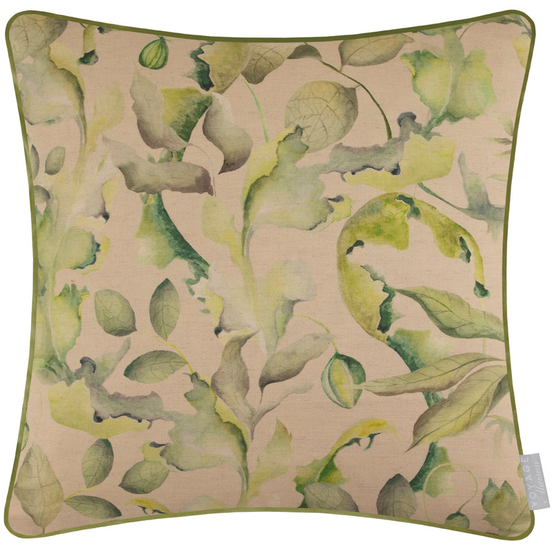 Floral Green Cushions - Claudia Printed Piped Feather Filled Cushion Sand Voyage Maison