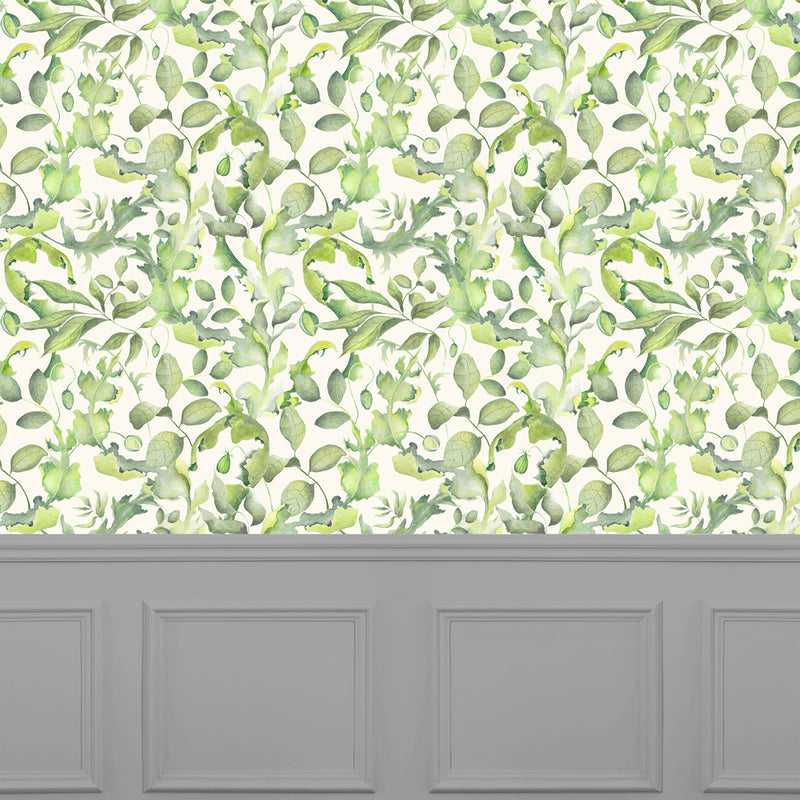 Floral Green Wallpaper - Claudia  1.4m Wide Width Wallpaper (By The Metre) Cream Voyage Maison