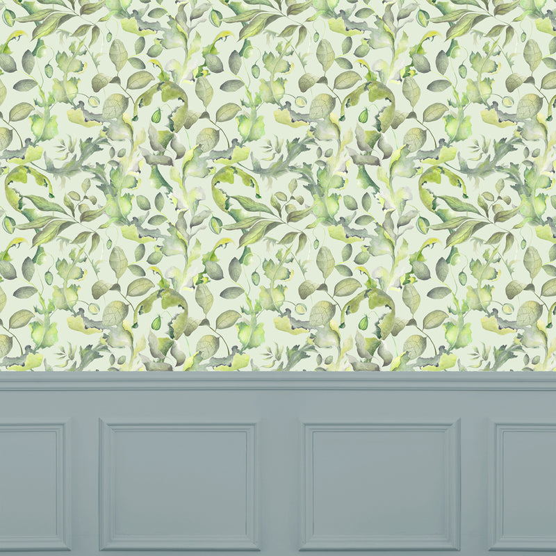 Floral Green Wallpaper - Claudia  1.4m Wide Width Wallpaper (By The Metre) Sage Voyage Maison