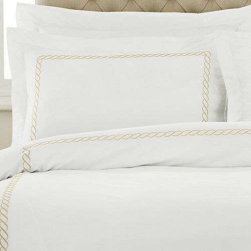 Plain Gold Bedding - Cleopatra 200TC Cotton Embroidered Pillowcase Pair Gold Paoletti