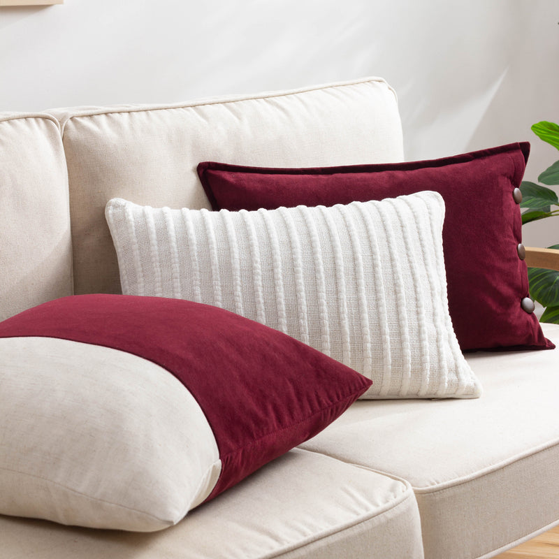 Plain Red Cushions - Coba Washed Velvet Cushion Cover Cherry furn.