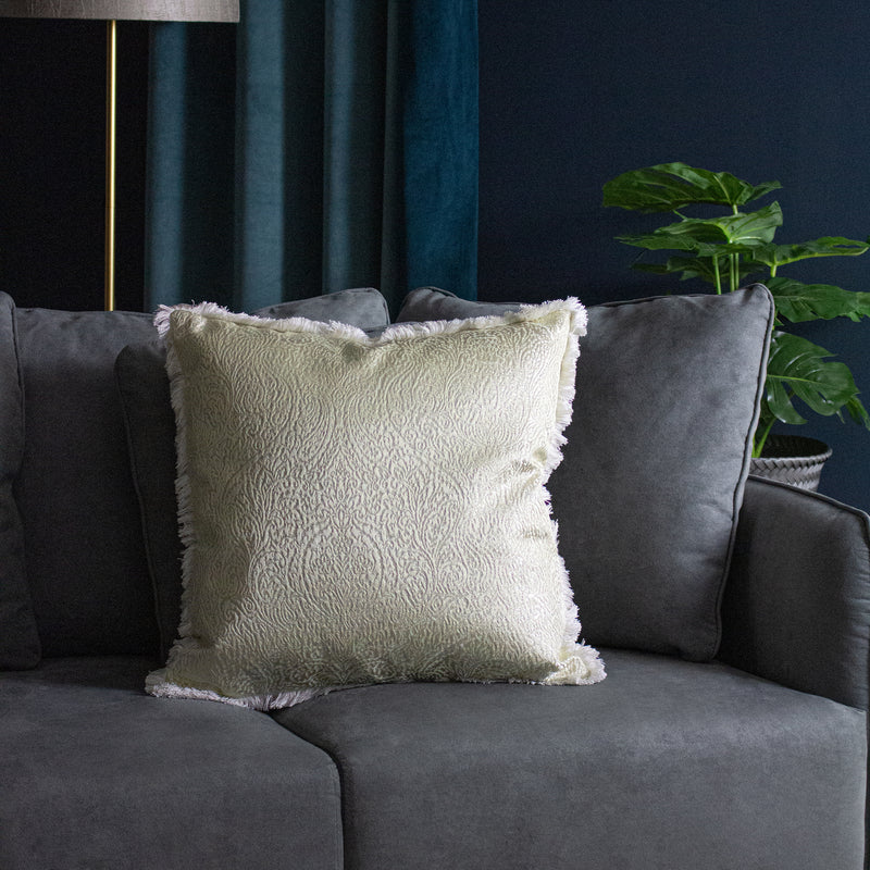  Cream Cushions - Coco Jacquard Fringed Cushion Cover Ivory Paoletti