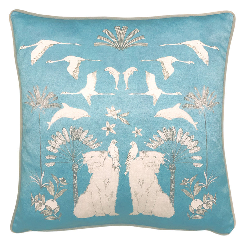 furn. Colony Palm Botanical Cushion Cover in Blue