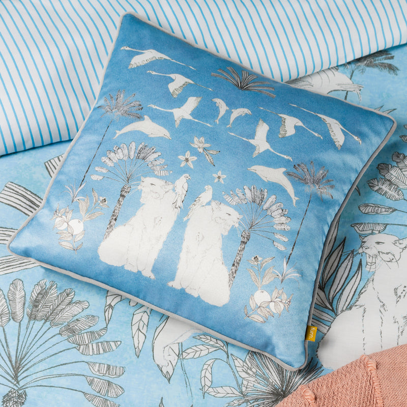 furn. Colony Palm Botanical Cushion Cover in Blue