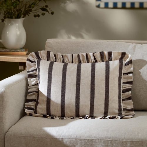 Striped Brown Cushions - Connie Striped Ruffle Cushion Cover Chocolate Wylder