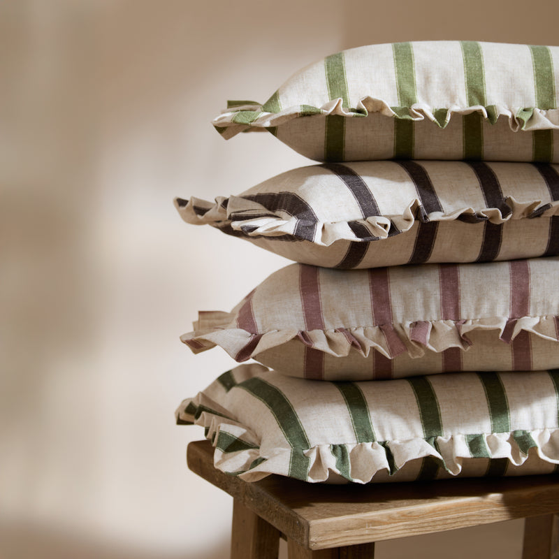 Striped Pink Cushions - Connie Striped Ruffle Cushion Cover Clay Pink Wylder