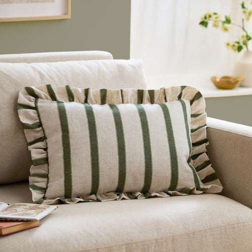 Striped Green Cushions - Connie Striped Ruffle Cushion Cover Moss Wylder