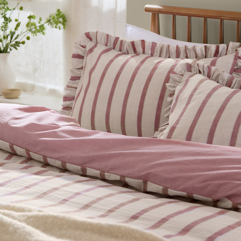 Striped Pink Bedding - Connie Striped Ruffle Duvet Cover Set Clay Pink Wylder Nature