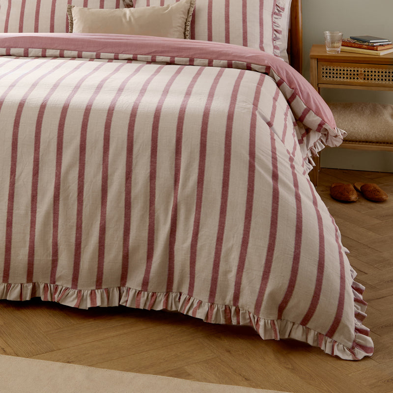 Striped Pink Bedding - Connie Striped Ruffle Duvet Cover Set Clay Pink Wylder Nature