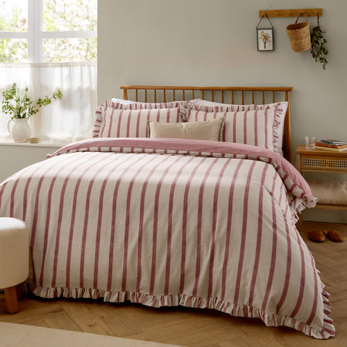 Striped Pink Bedding - Connie Striped Ruffle Duvet Cover Set Clay Pink Wylder