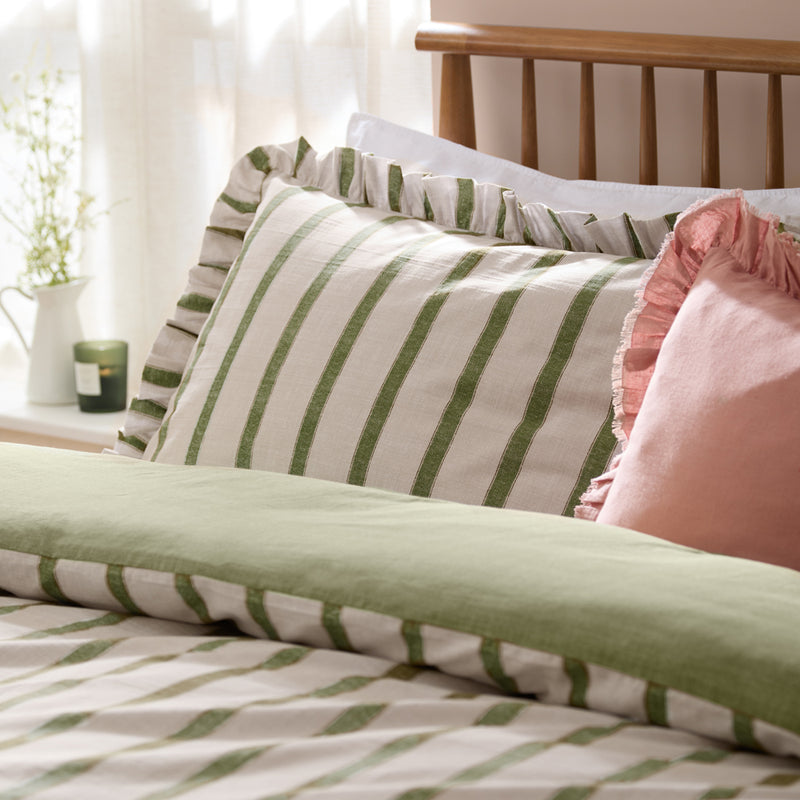 Striped Green Bedding - Connie Striped Ruffle Duvet Cover Set Olive Wylder Nature