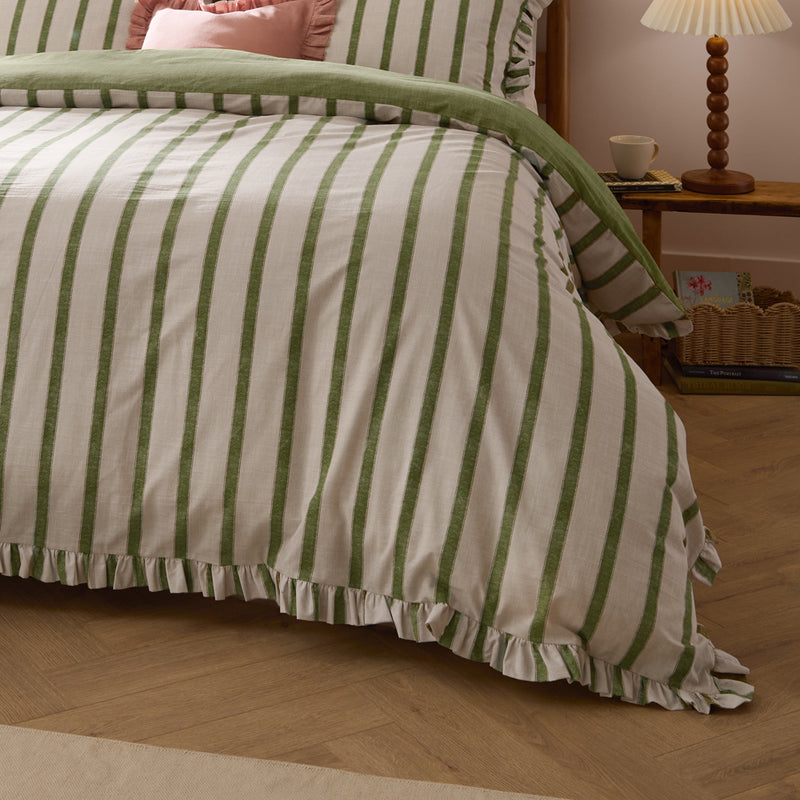 Striped Green Bedding - Connie Striped Ruffle Duvet Cover Set Olive Wylder Nature