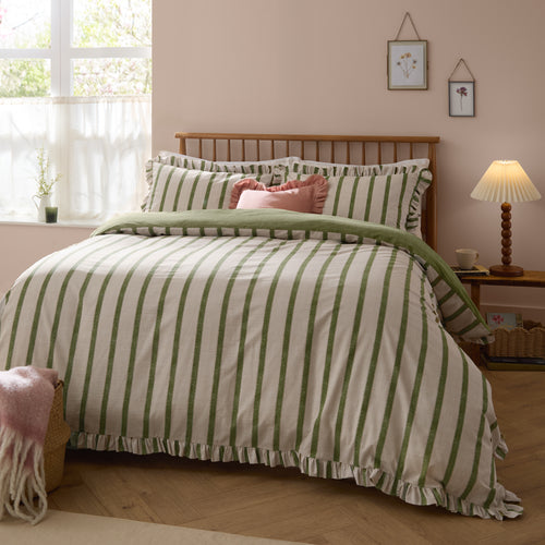 Striped Green Bedding - Connie Striped Ruffle Duvet Cover Set Olive Wylder