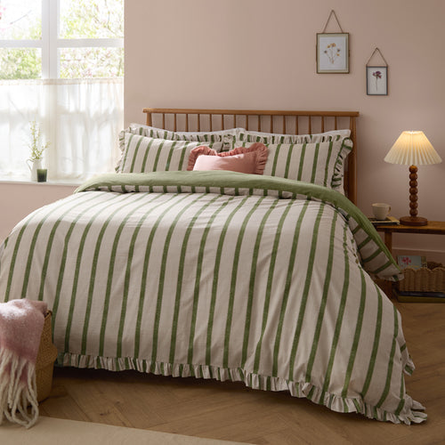 Striped Green Bedding - Connie Striped Ruffle Duvet Cover Set Olive Wylder Nature
