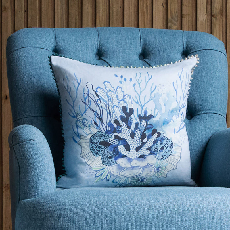  Blue Cushions - Coralie Printed Cushion Cover Cobalt Voyage Maison