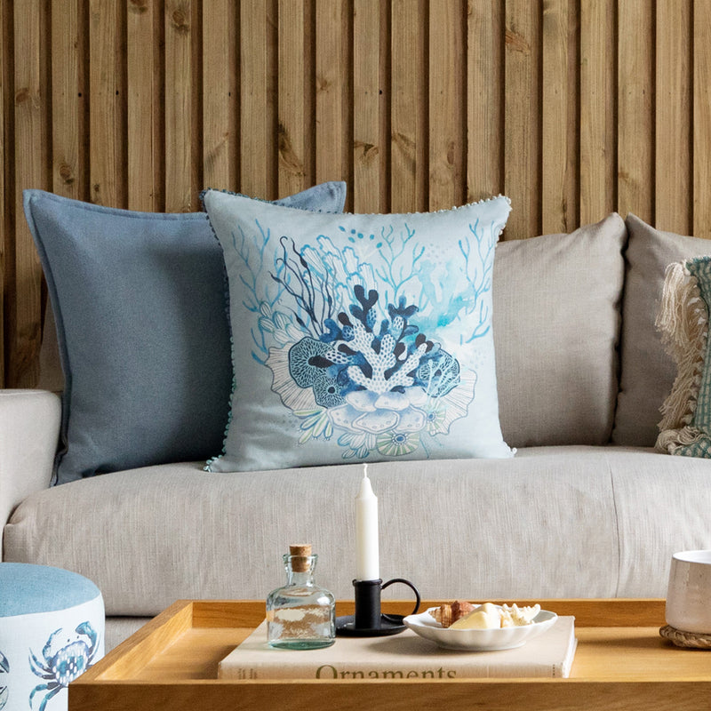  Blue Cushions - Coralie Printed Cushion Cover Seafoam Voyage Maison