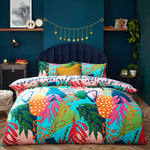 furn. Coralina Tropical Palm Duvet Cover Set in Aqua/Pink