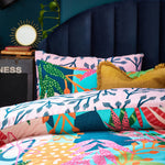 furn. Coralina Tropical Palm Duvet Cover Set in Aqua/Pink