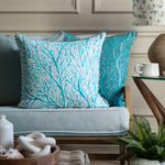 Floral Blue Cushions - Coressa Printed Feather Filled Cushion Glacier Voyage Maison