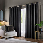 Plain Black Curtains - Corinthian Velvet Eyelet Curtains Black Paoletti