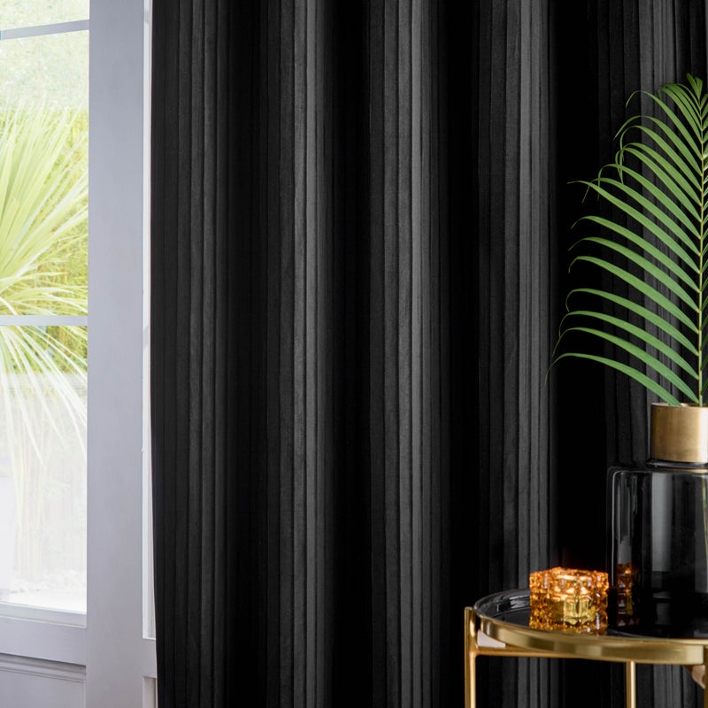 Plain Black Curtains - Corinthian Velvet Eyelet Curtains Black Paoletti