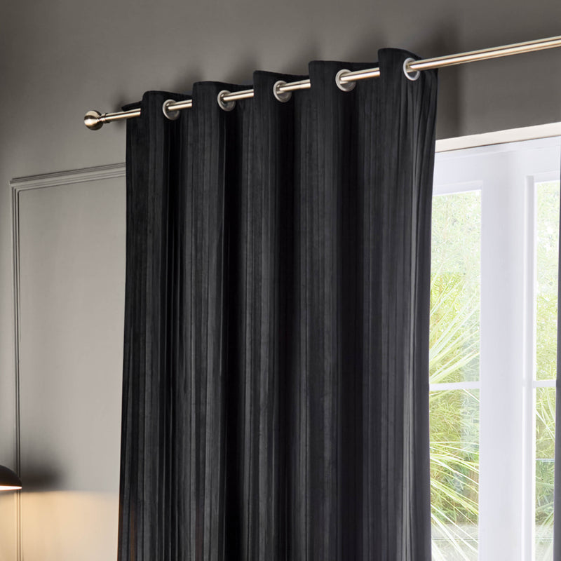 Plain Black Curtains - Corinthian Velvet Eyelet Curtains Black Paoletti