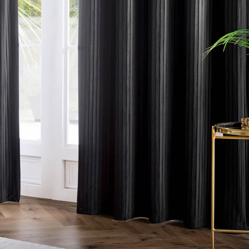 Plain Black Curtains - Corinthian Velvet Eyelet Curtains Black Paoletti