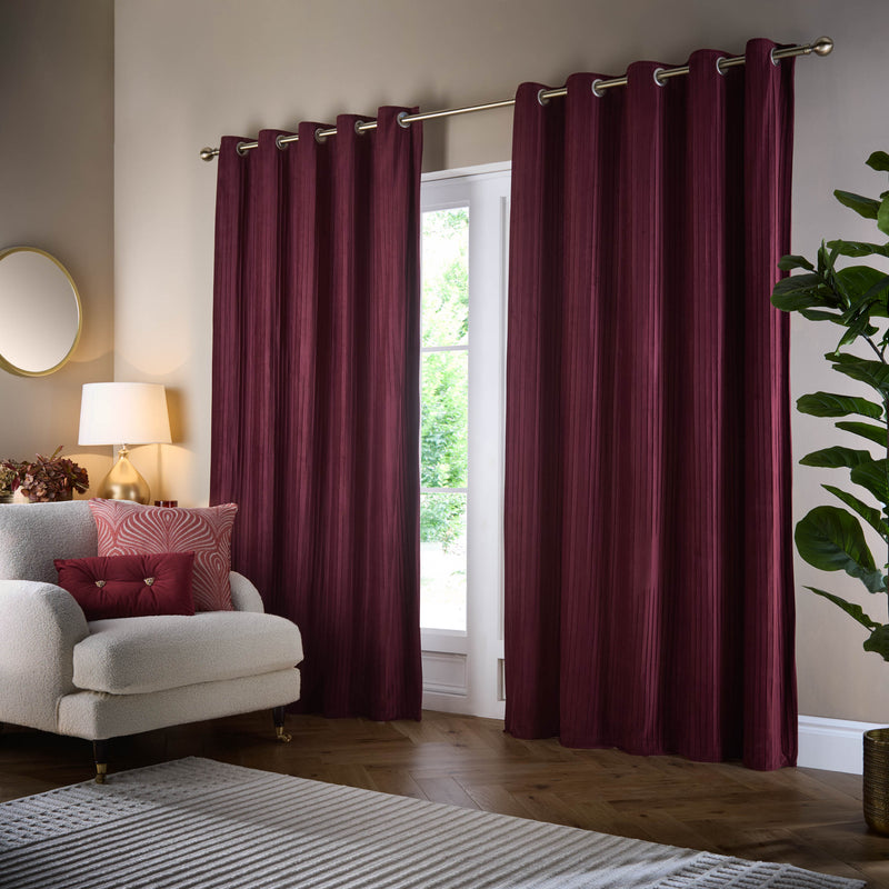 Plain Red Curtains - Corinthian Velvet Eyelet Curtains Merlot Paoletti