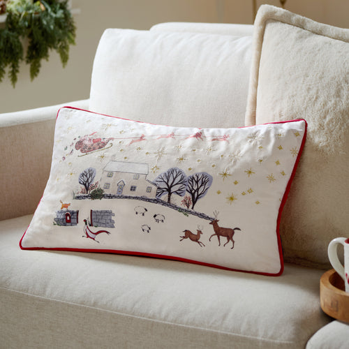  Cream Cushions - Cotswold Christmas Embroidered Velvet Cushion Cover Cream/Burgundy Furn