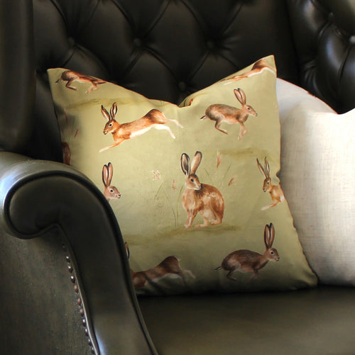 Evans Lichfield Country Running Hares Cushion Cover in Sage