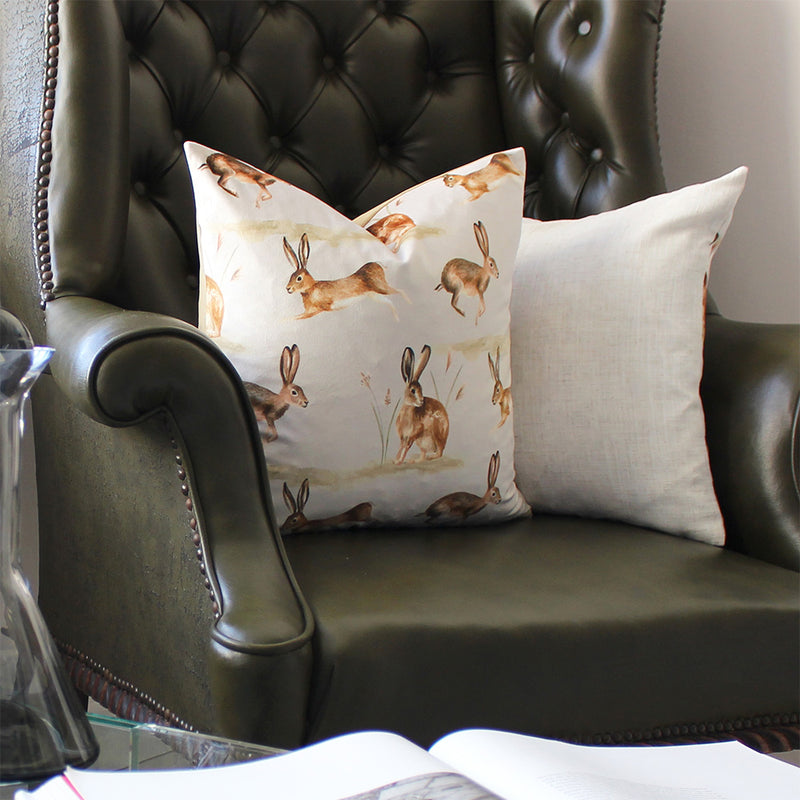 Evans Lichfield Country Running Hares Cushion Cover in Taupe