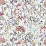 Floral Purple Fabric - Country Hedgerow Printed Cotton Fabric Bloom Cream Voyage Maison