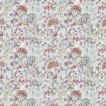 Floral Purple Fabric - Country Hedgerow Printed Cotton Fabric Bloom Cream Voyage Maison