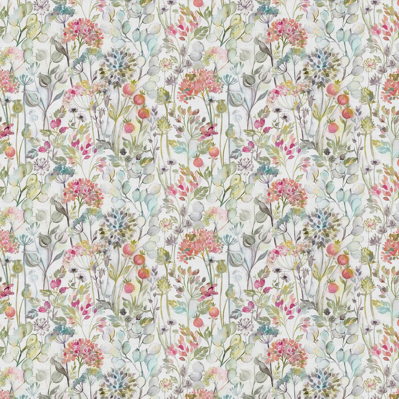 Floral Pink Fabric - Country Hedgerow Printed Cotton Fabric Coral Cream Voyage Maison