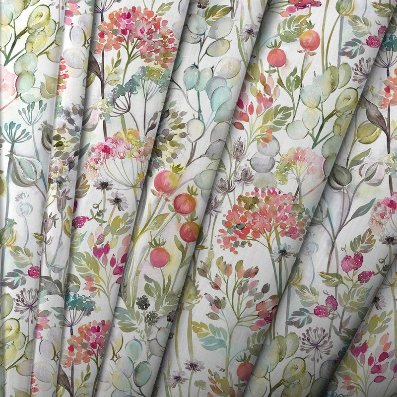 Floral Pink Fabric - Country Hedgerow Printed Cotton Fabric Coral Cream Voyage Maison