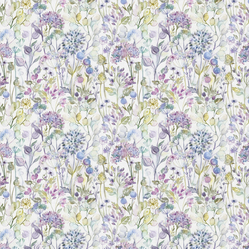 Floral Purple Fabric - Country Hedgerow Printed Cotton Fabric Lilac Cream Voyage Maison