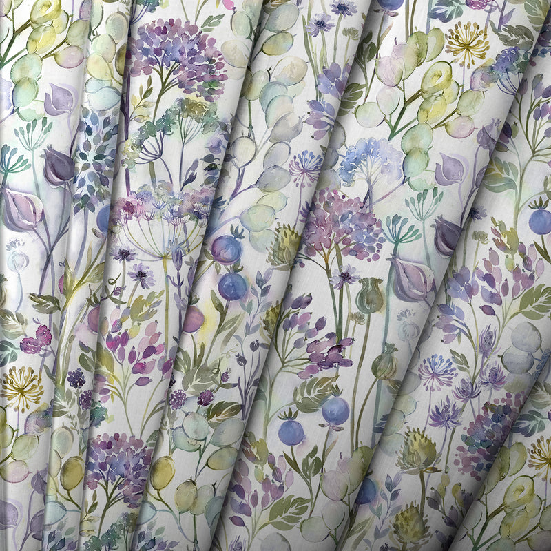 Floral Purple Fabric - Country Hedgerow Printed Cotton Fabric Lilac Cream Voyage Maison