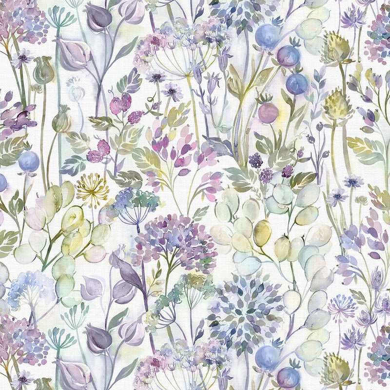 Floral Purple Fabric - Country Hedgerow Printed Cotton Fabric Lilac Cream Voyage Maison