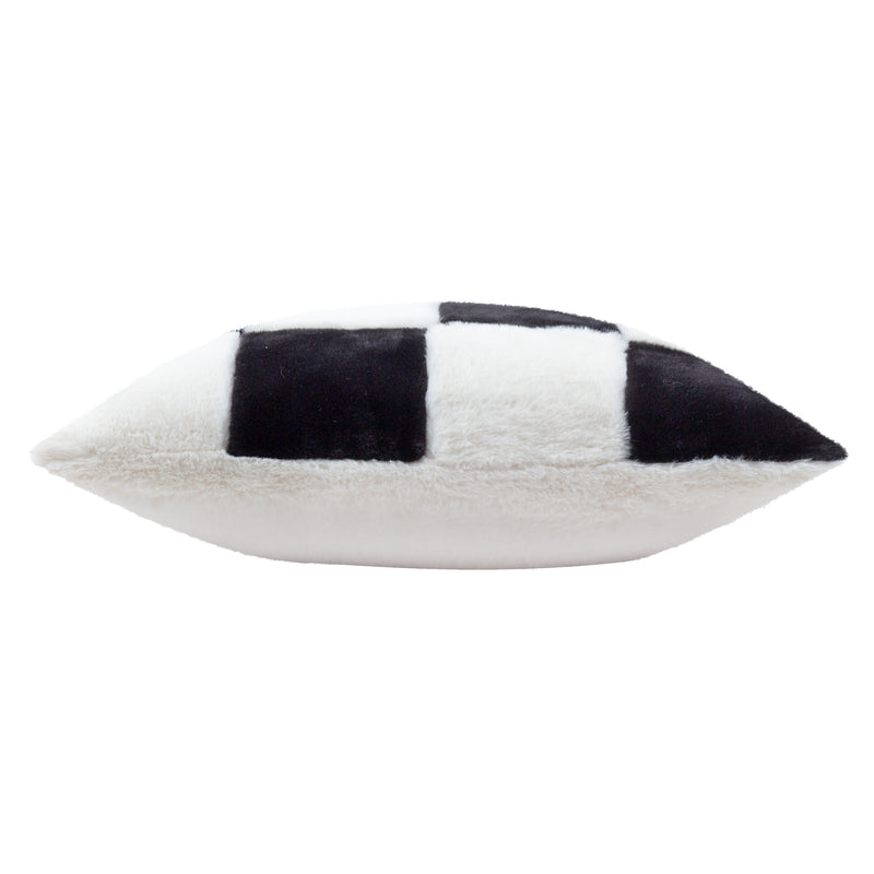 Check Black Cushions - Cozee Check Faux Fur Cushion Cover Black Heya Home