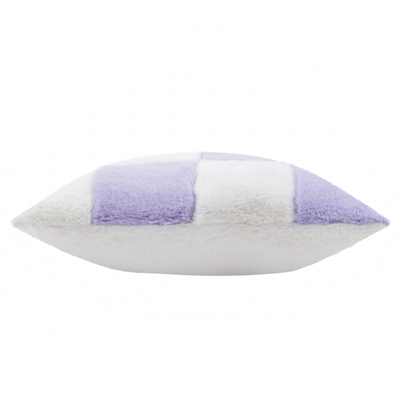 Check Purple Cushions - Cozee Check Faux Fur Cushion Cover Lilac Heya Home