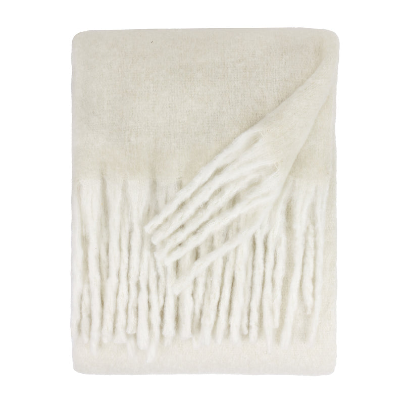Plain Cream Throws - Cozy Woven Tasselled Throw Ecru Furn