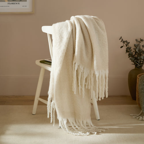 Plain Cream Throws - Cozy Woven Tasselled Throw Ecru Furn