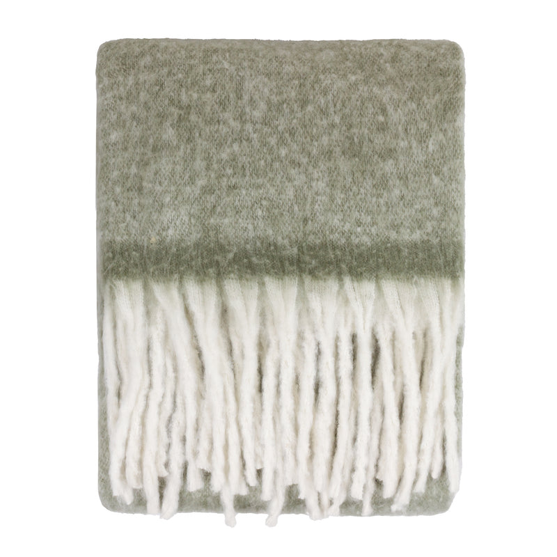 Plain Green Throws - Cozy Woven Tasselled Throw Green Furn