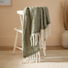 Plain Green Throws - Cozy Woven Tasselled Throw Green Furn