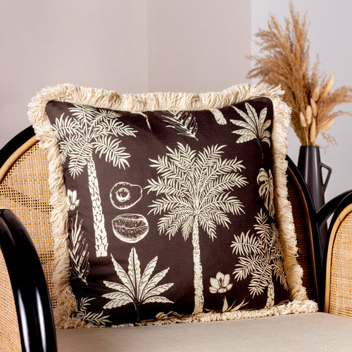 Paoletti Colonial Palm Fringed Cushion Cover in Espresso