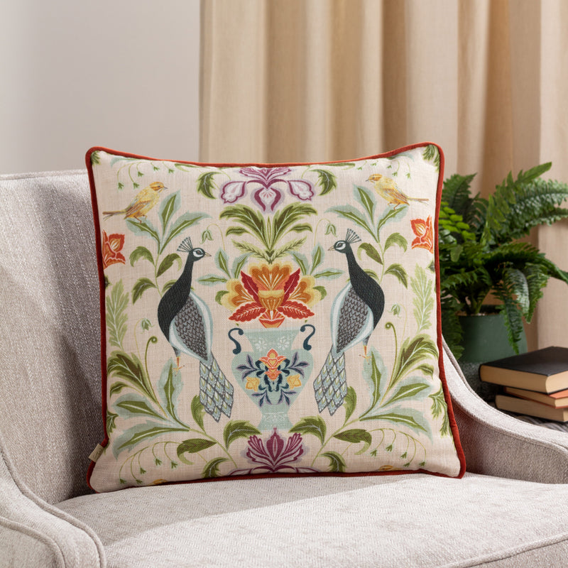 Evans Lichfield Chatsworth Peacock Piped Cushion Cover in Natural