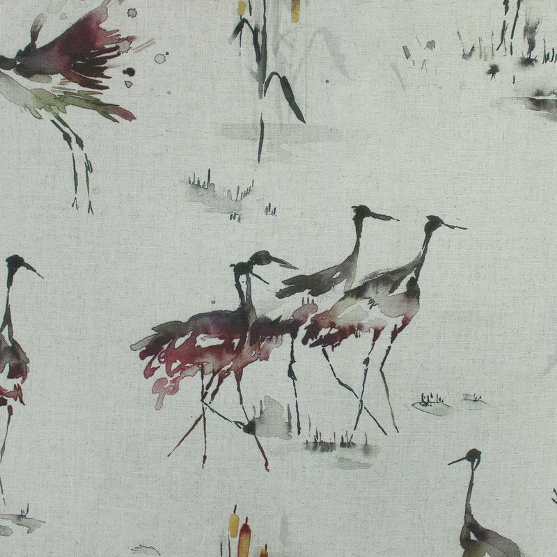 Cranes Linen Printed Fabric Sample Swatch Tourmaline